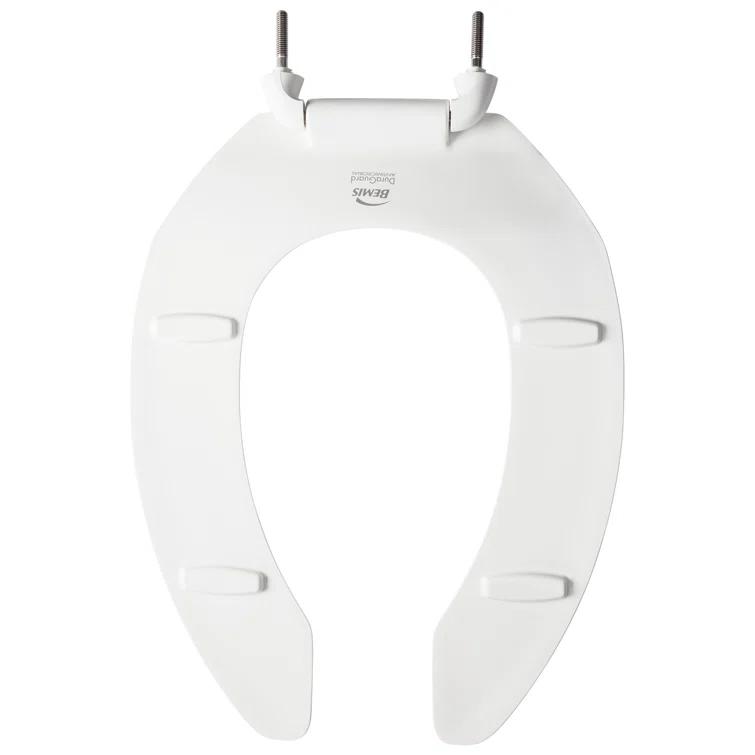 Commercial Heavy Duty Open Front Toilet Seat, Slow Close, Never Loosens, ELONGATED, Plastic, White