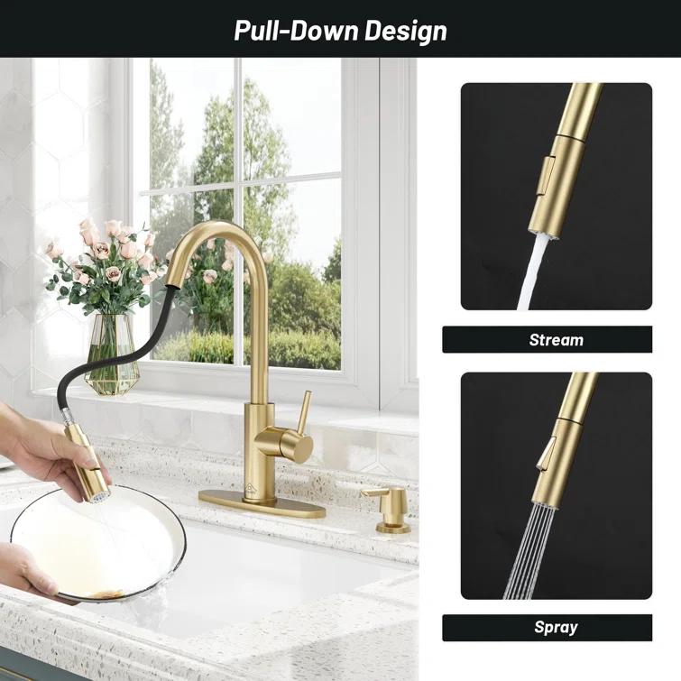 Willow Single-Handle Pull Down Sprayer Kitchen Faucet with Infrared Sensor, Soap Dispenser and Deck Plate