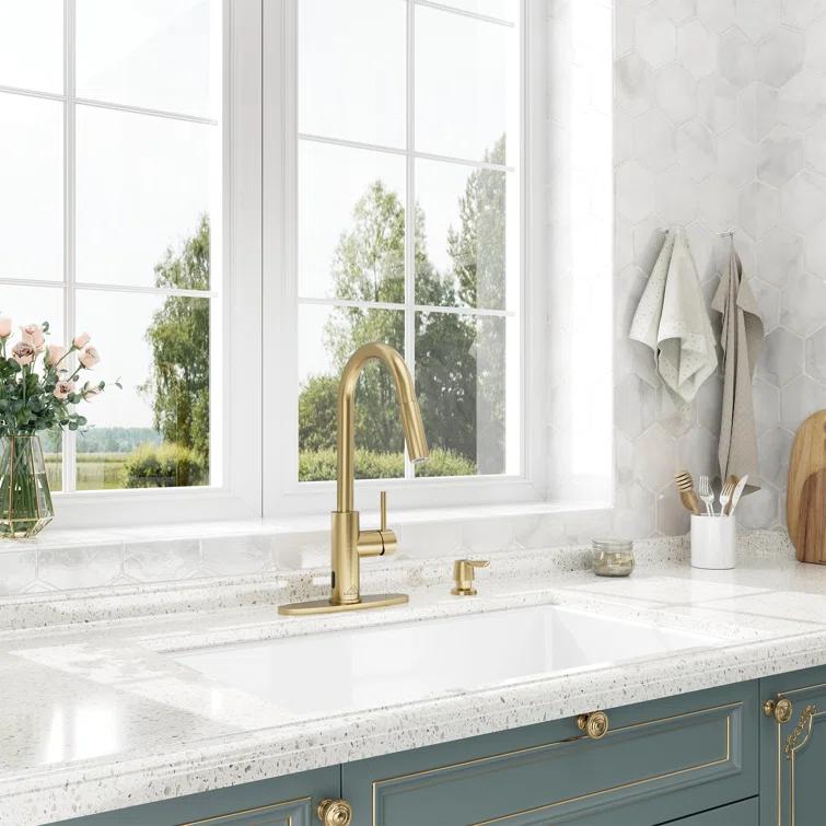 Willow Single-Handle Pull Down Sprayer Kitchen Faucet with Infrared Sensor, Soap Dispenser and Deck Plate