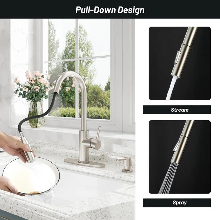 Willow Single-Handle Pull Down Sprayer Kitchen Faucet with Infrared Sensor, Soap Dispenser and Deck Plate