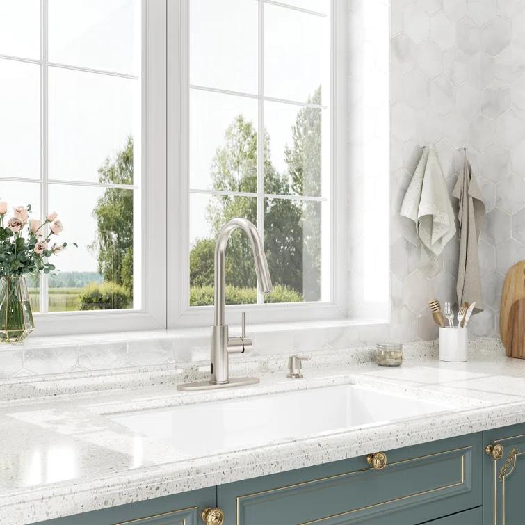 Willow Single-Handle Pull Down Sprayer Kitchen Faucet with Infrared Sensor, Soap Dispenser and Deck Plate