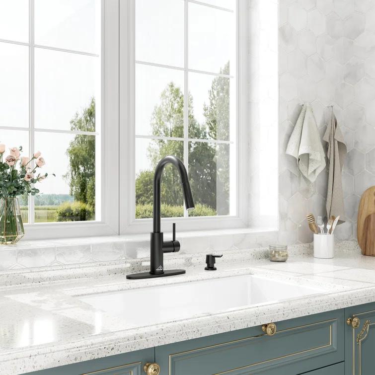 Willow Single-Handle Pull Down Sprayer Kitchen Faucet with Infrared Sensor, Soap Dispenser and Deck Plate