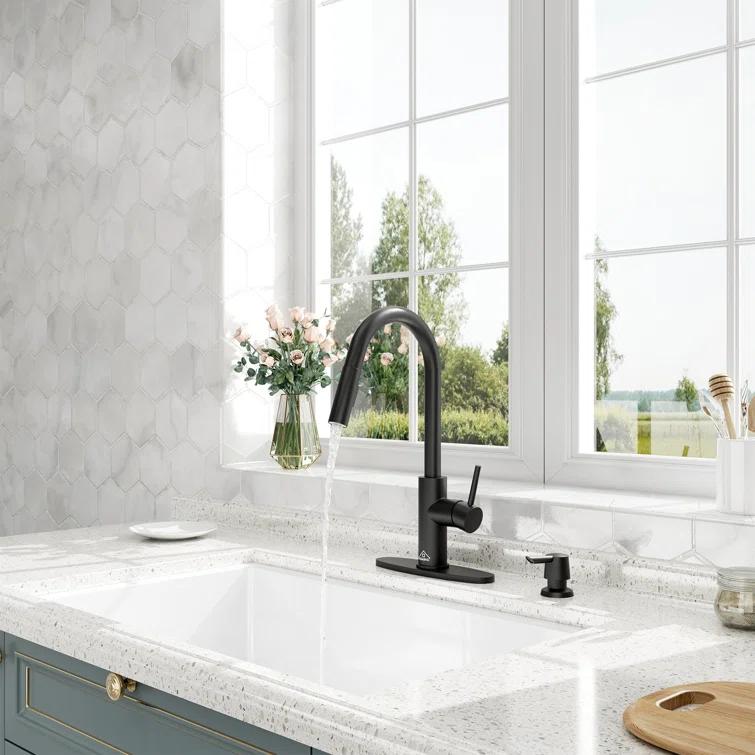 Willow Single-Handle Pull Down Sprayer Kitchen Faucet with Infrared Sensor, Soap Dispenser and Deck Plate