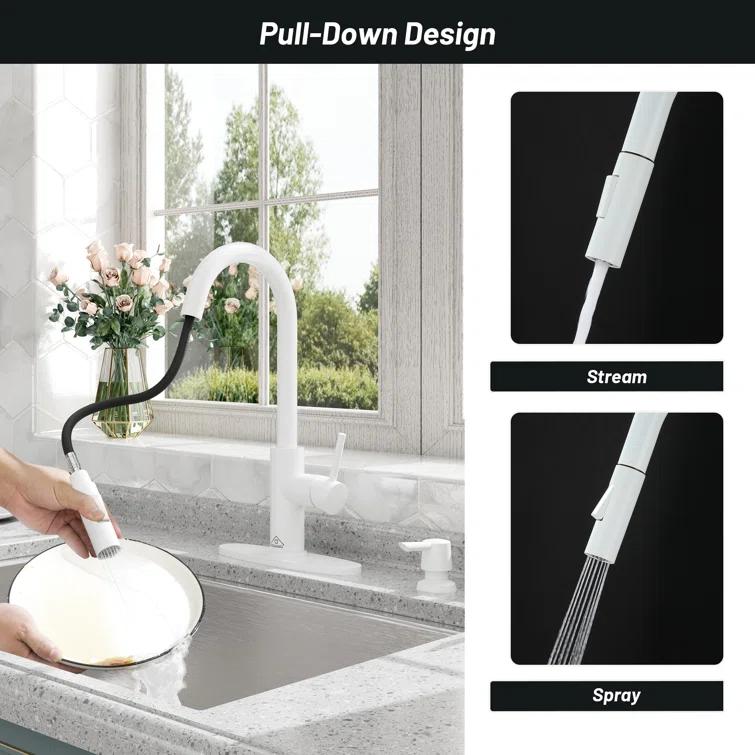 Willow Single-Handle Pull Down Sprayer Kitchen Faucet with Infrared Sensor, Soap Dispenser and Deck Plate