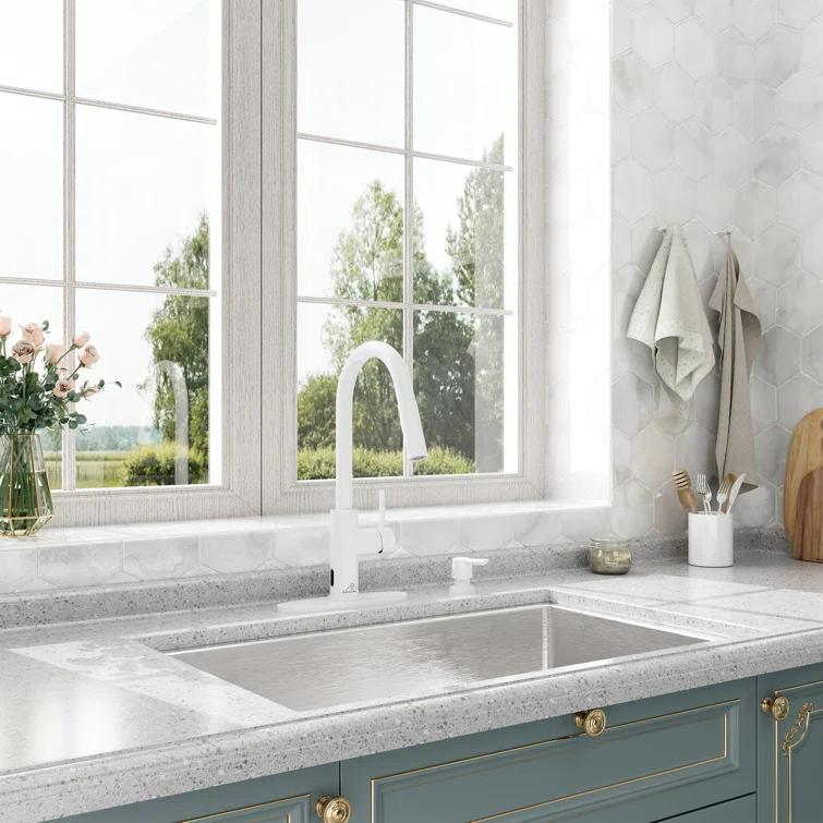 Willow Single-Handle Pull Down Sprayer Kitchen Faucet with Infrared Sensor, Soap Dispenser and Deck Plate