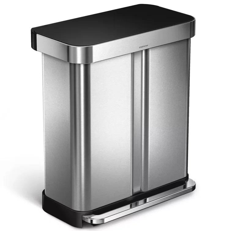 Simplehuman 58L / 15.3 Gallon Hands-Free Dual Compartment Recycling Kitchen Step Trash Can with Lid