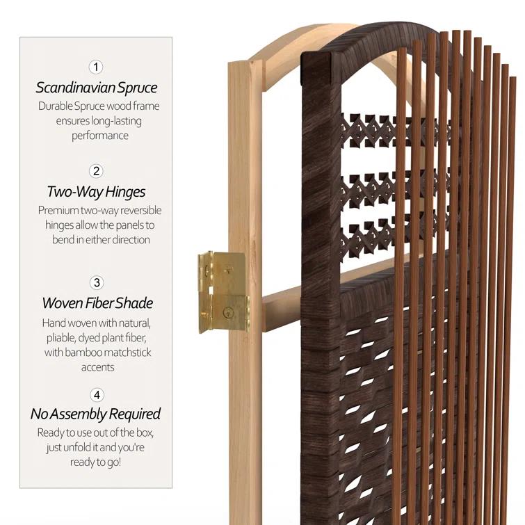 Oriental Furniture 4 ft. Tall Fiber Weave Room Divider - Dark Mocha - 3 Panel