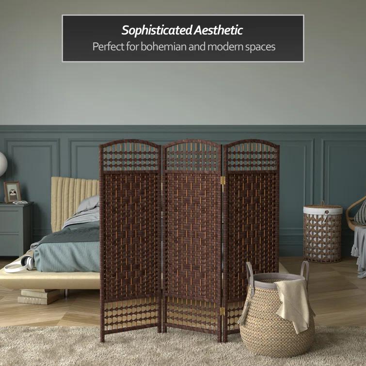 Oriental Furniture 4 ft. Tall Fiber Weave Room Divider - Dark Mocha - 3 Panel