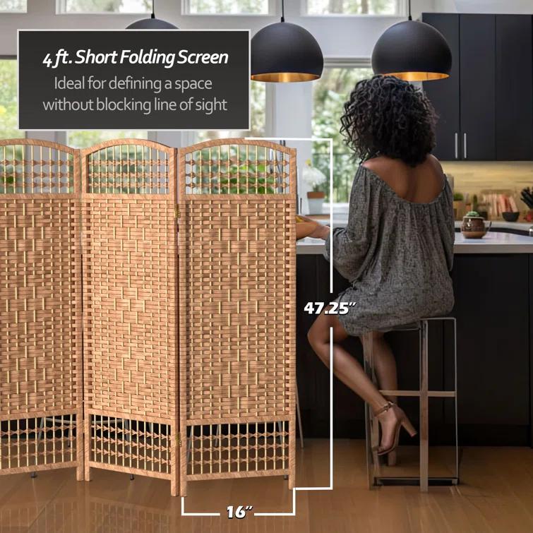 4 ft. Tall Fiber Weave Room Divider - Natural (3 Panels) - Oriental Furniture: Hardwood Frame, Spot Clean, No Assembly Required