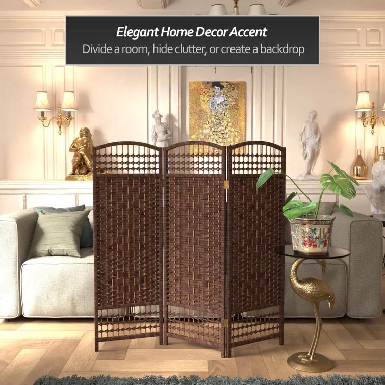 Oriental Furniture 4 ft. Tall Fiber Weave Room Divider - Dark Mocha - 3 Panel
