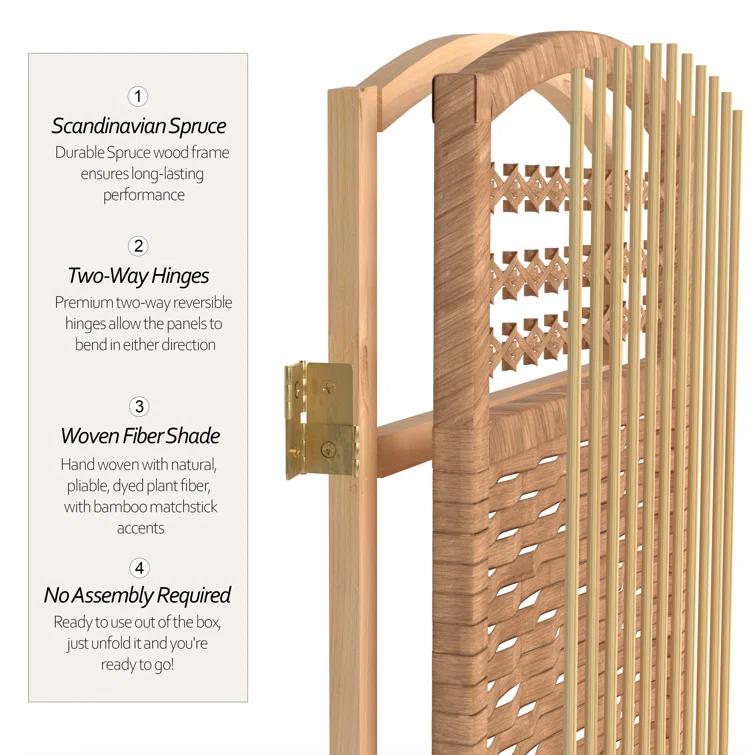 Oriental Furniture 5 1/2 ft. Tall Fiber Weave Room Divider - Natural - 3 Panel