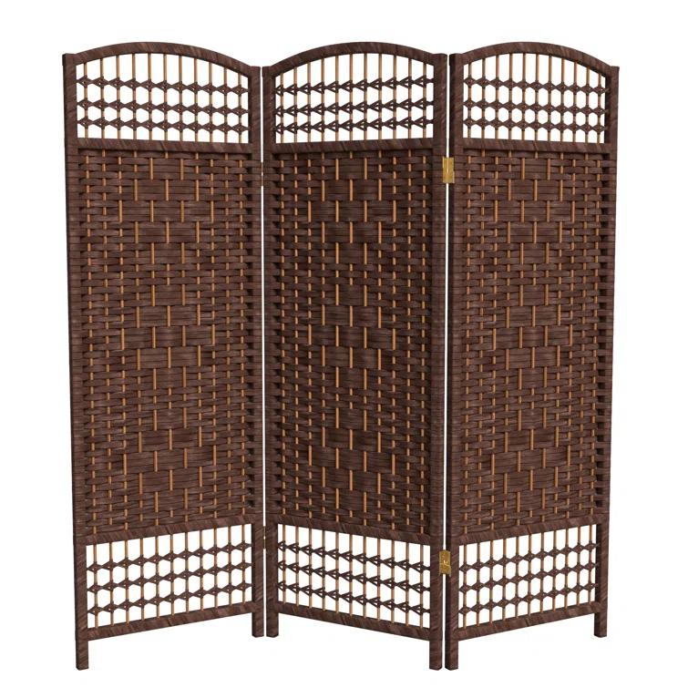Oriental Furniture 4 ft. Tall Fiber Weave Room Divider - Dark Mocha - 3 Panel