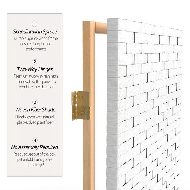 Handmade Woven Fiber Four-Panel Four-Foot Room Divider (China) White