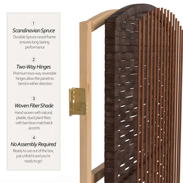Oriental Furniture 6 ft. Tall Diamond Weave Room Divider - Dark Mocha - 4 Panel