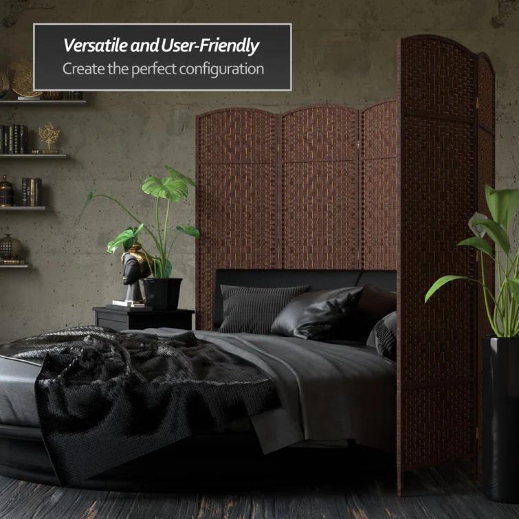 Oriental Furniture 6 ft. Tall Diamond Weave Room Divider - Dark Mocha - 4 Panel