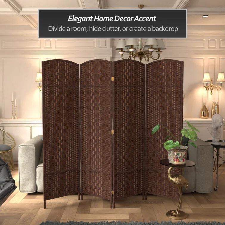 Oriental Furniture 6 ft. Tall Diamond Weave Room Divider - Dark Mocha - 4 Panel