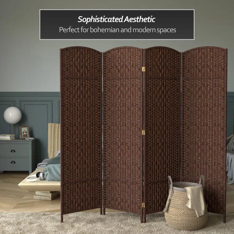 Oriental Furniture 6 ft. Tall Diamond Weave Room Divider - Dark Mocha - 4 Panel