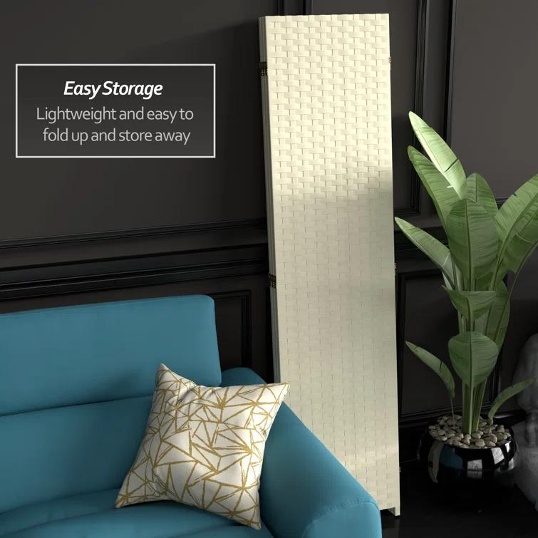 Oriental Furniture 6 Ft Tall Woven Fiber Room Divider, natural fiber, cream color, 3 panel