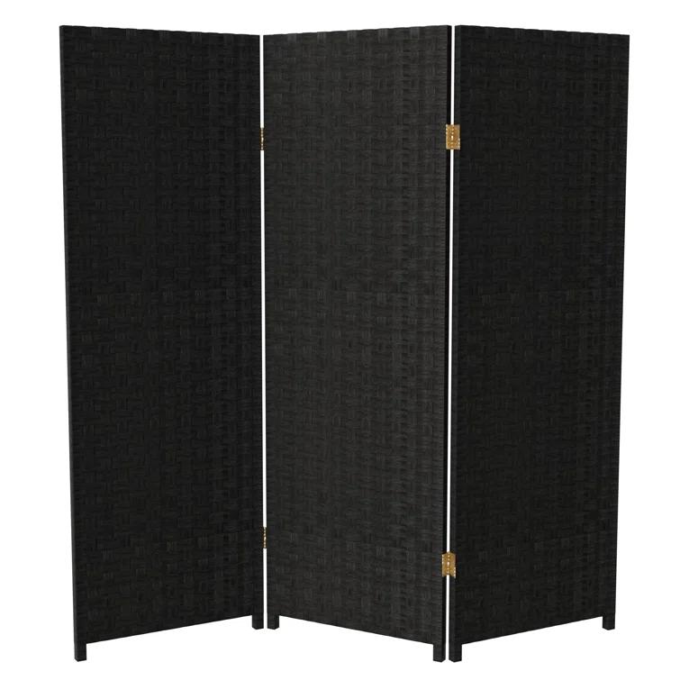 4 ft. Tall Woven Fiber Room Divider - Black (3 Panels) - Oriental Furniture: Rattan-Style, Privacy Screen