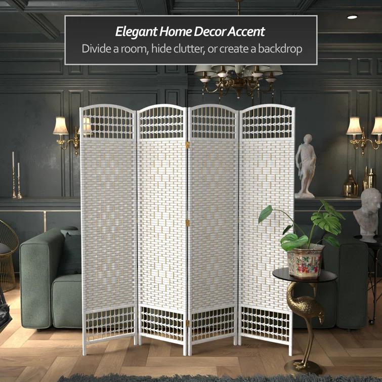 5 1/2 ft. Tall Fiber Weave Room Divider - White (4 Panels)