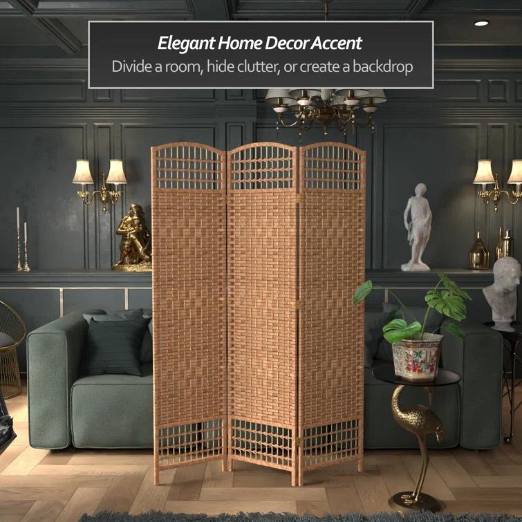 Oriental Furniture 5 1/2 ft. Tall Fiber Weave Room Divider - Natural - 3 Panel
