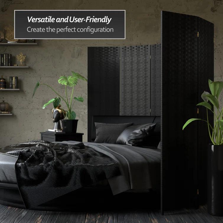 8 Panel Tall Woven Fiber Room Divider Black