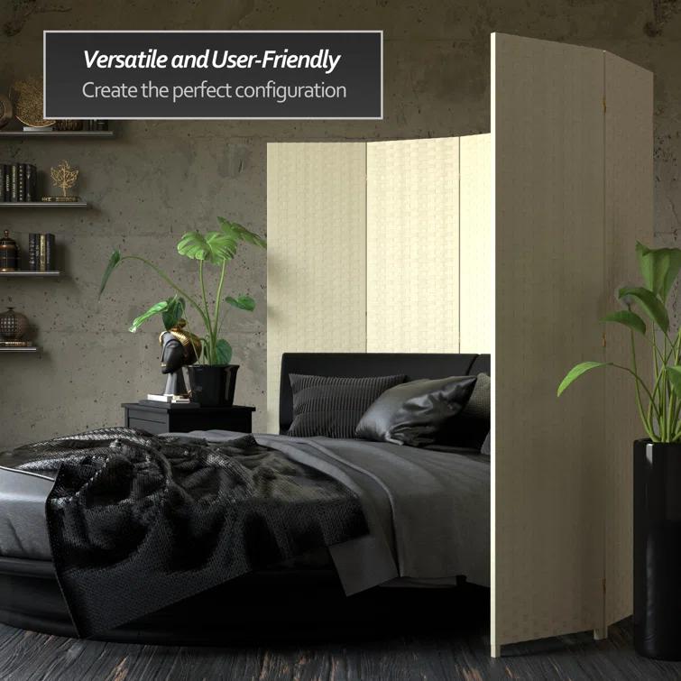 Oriental Furniture 6 Ft Tall Woven Fiber Room Divider, natural fiber, cream color, 3 panel