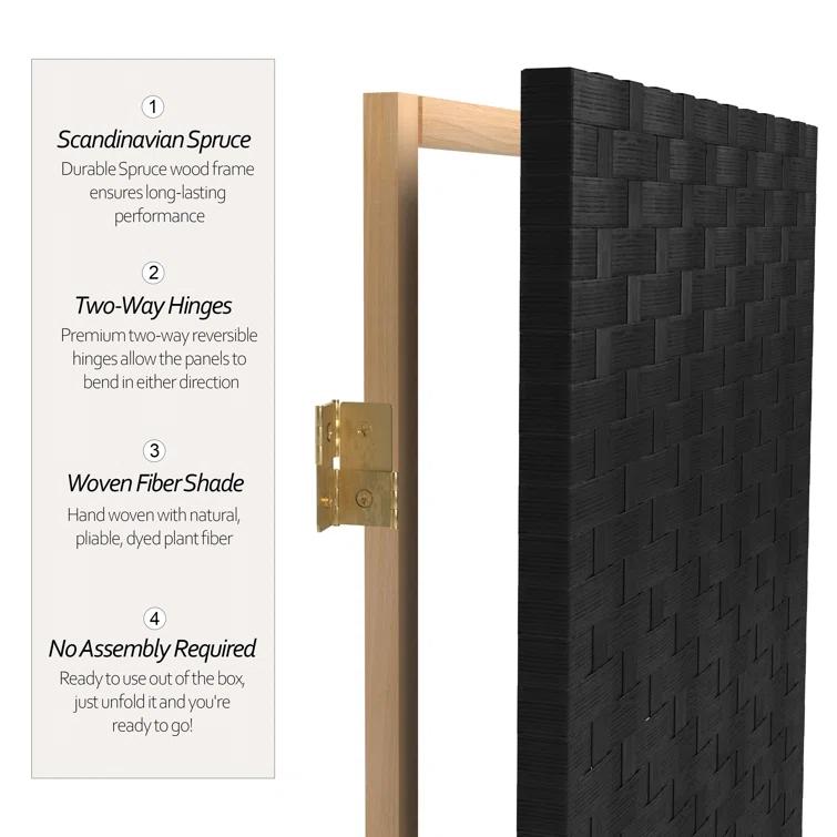 8 Panel Tall Woven Fiber Room Divider Black