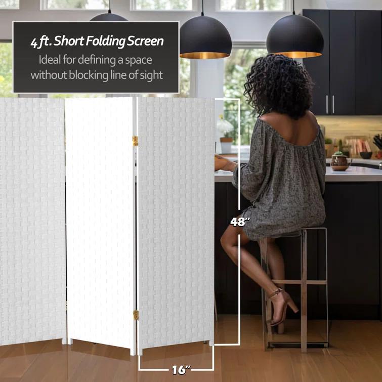 Handmade Woven Fiber Four-Panel Four-Foot Room Divider (China) White