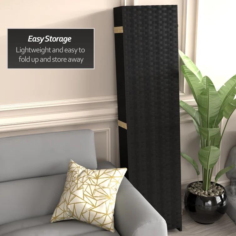 8 Panel Tall Woven Fiber Room Divider Black