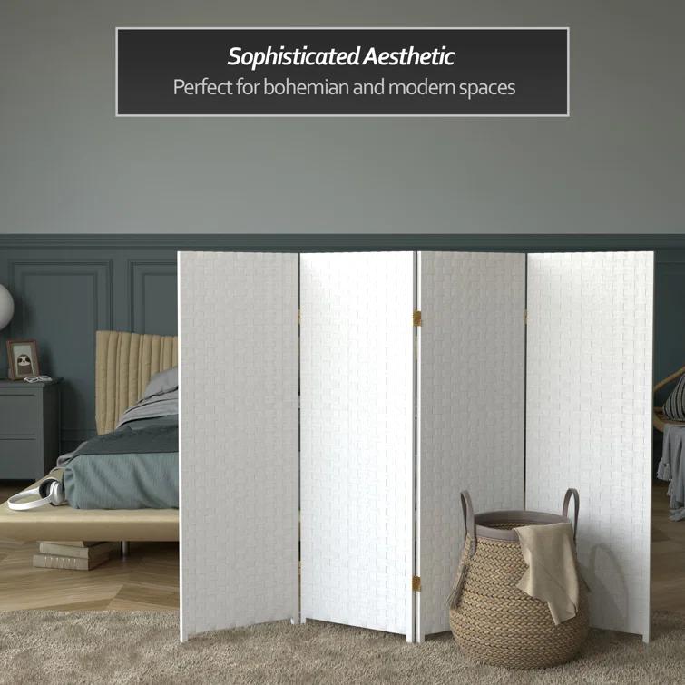 Handmade Woven Fiber Four-Panel Four-Foot Room Divider (China) White