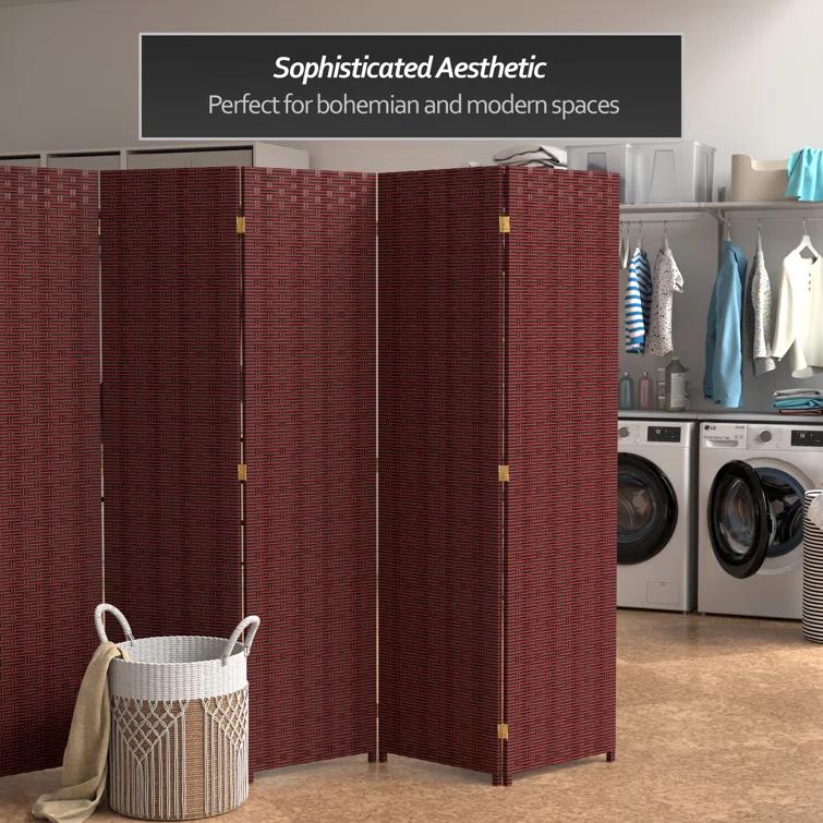 Oriental Furniture Separador de Ambientes de Fibra Tejida de 6 Pies de Alto - 5 Paneles - Rojo/negro