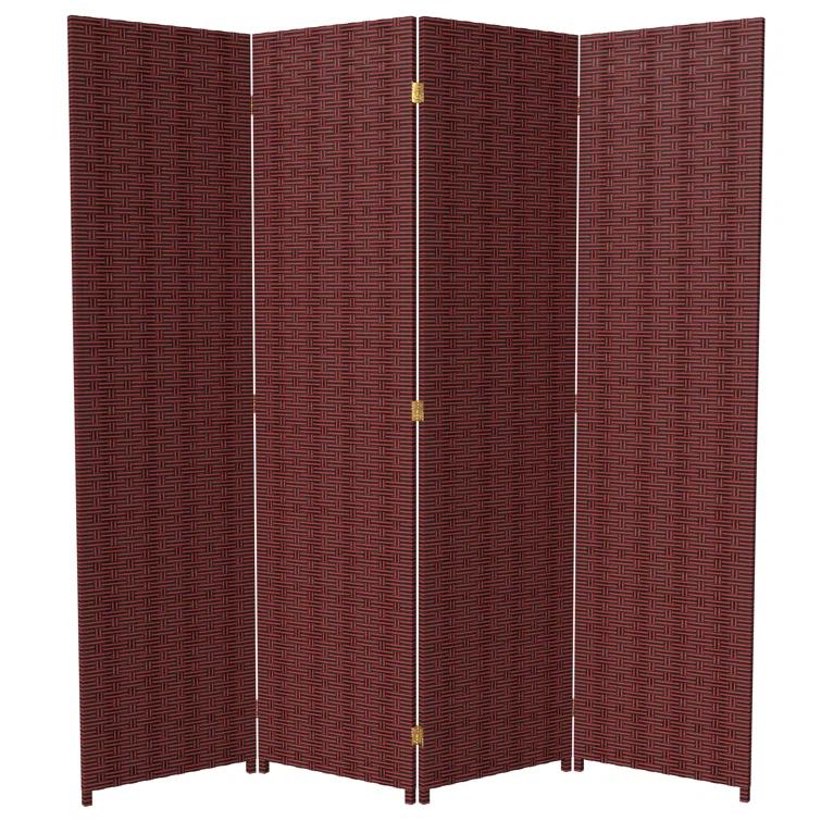 Oriental Furniture 6 ft. Tall Woven Fiber Room Divider - 4 Panel - Red/Black