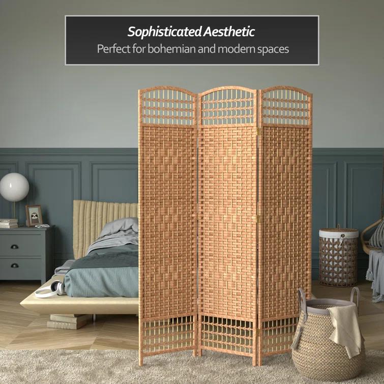 Oriental Furniture 5 1/2 ft. Tall Fiber Weave Room Divider - Natural - 3 Panel