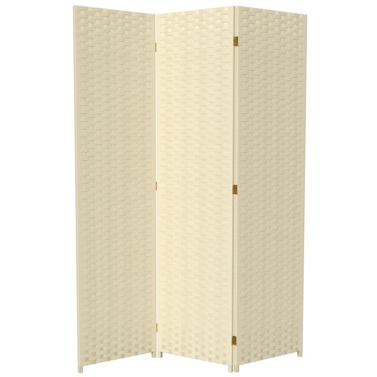 Oriental Furniture 6 Ft Tall Woven Fiber Room Divider, natural fiber, cream color, 3 panel