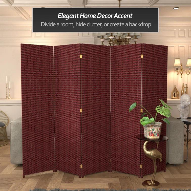 Oriental Furniture Separador de Ambientes de Fibra Tejida de 6 Pies de Alto - 5 Paneles - Rojo/negro