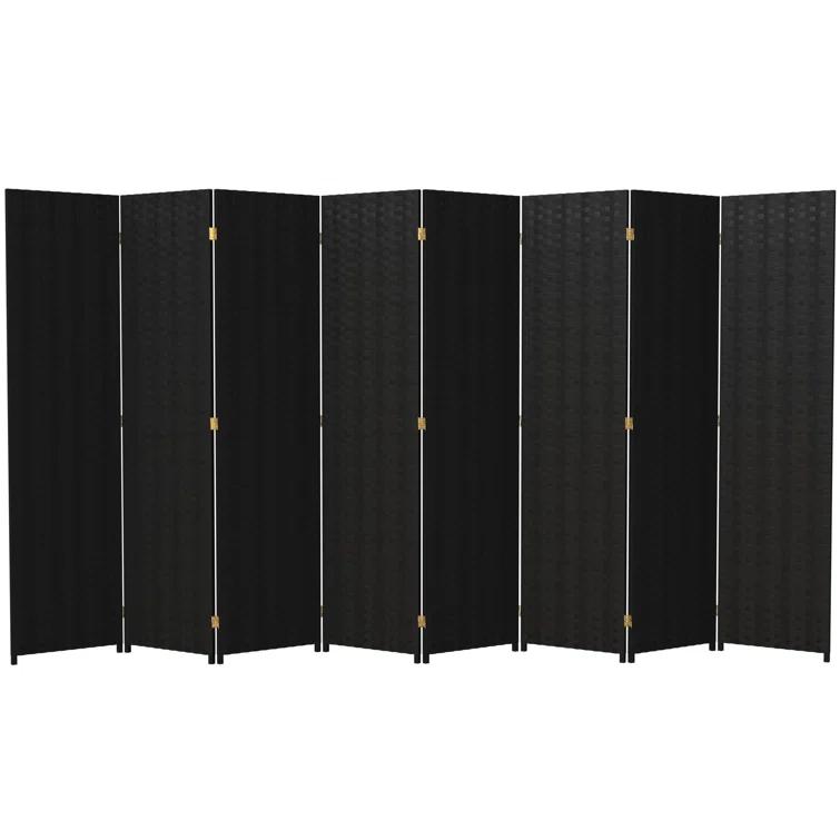 8 Panel Tall Woven Fiber Room Divider Black