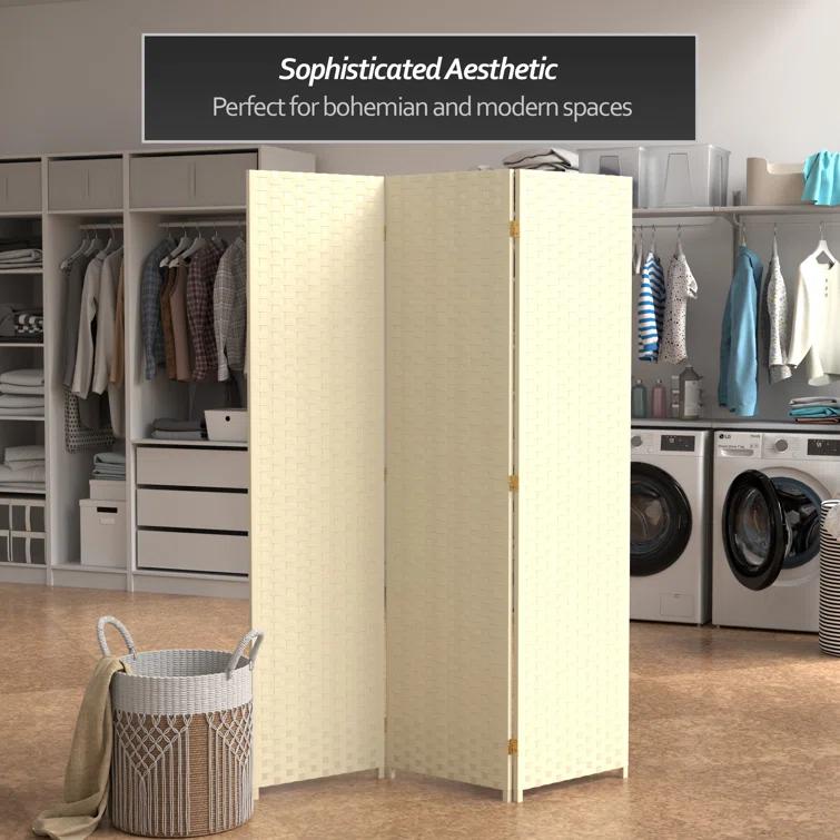 Oriental Furniture 6 Ft Tall Woven Fiber Room Divider, natural fiber, cream color, 3 panel