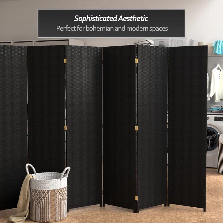 8 Panel Tall Woven Fiber Room Divider Black