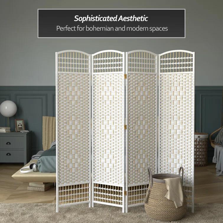 5 1/2 ft. Tall Fiber Weave Room Divider - White (4 Panels)