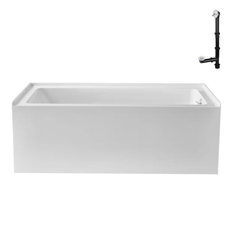 Streamline GA-304-10-WH 60 in. x 30 in. Acrylic Right-Hand Drain Alcove Bathtub in Glossy White With External Drain in Glossy White