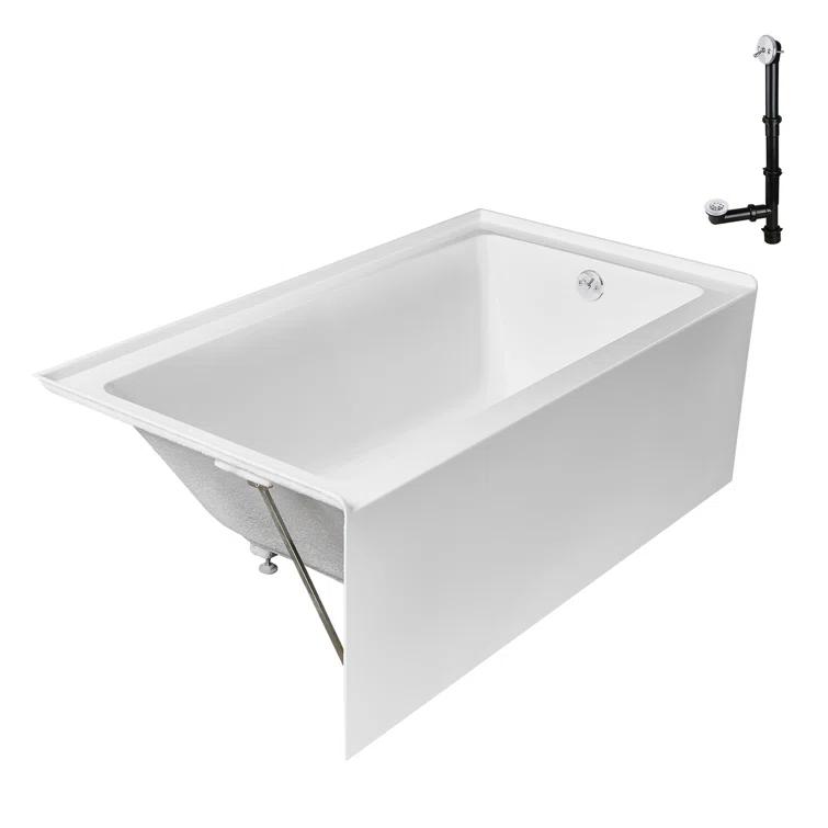 Streamline GA-304-10-WH 60 in. x 30 in. Acrylic Right-Hand Drain Alcove Bathtub in Glossy White With External Drain in Glossy White