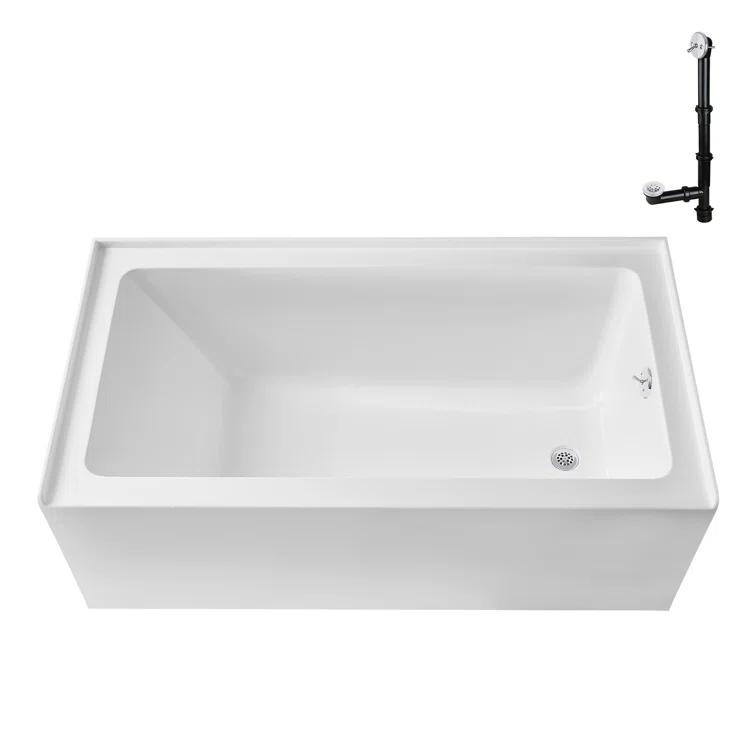 Streamline GA-304-10-WH 60 in. x 30 in. Acrylic Right-Hand Drain Alcove Bathtub in Glossy White With External Drain in Glossy White