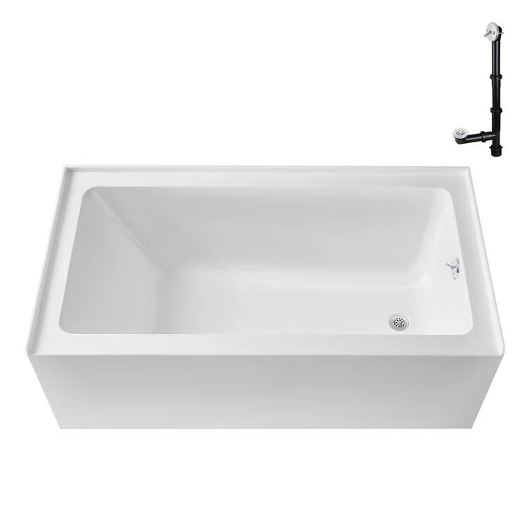 Streamline GA-304-10-WH 60 in. x 30 in. Acrylic Right-Hand Drain Alcove Bathtub in Glossy White With External Drain in Glossy White