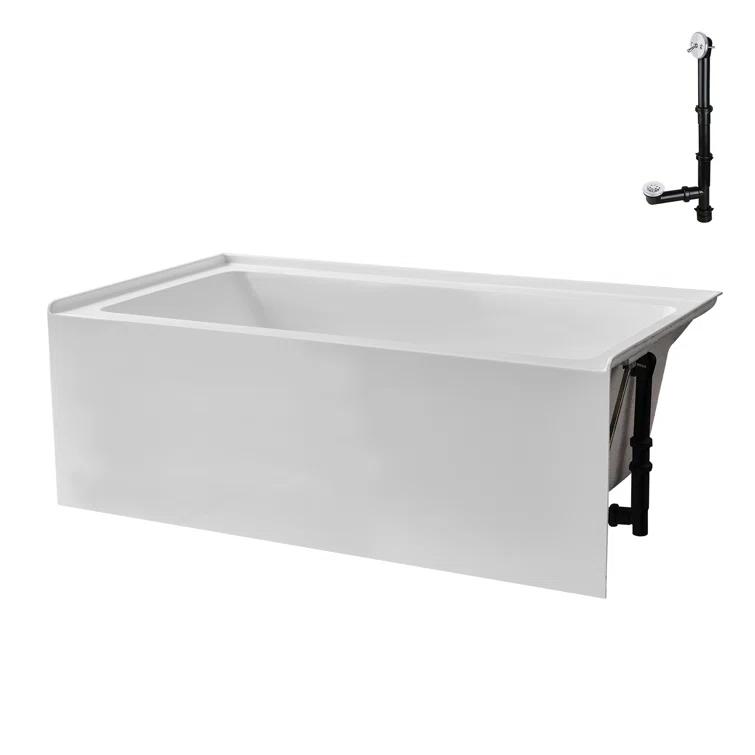 Streamline GA-304-10-WH 60 in. x 30 in. Acrylic Right-Hand Drain Alcove Bathtub in Glossy White With External Drain in Glossy White