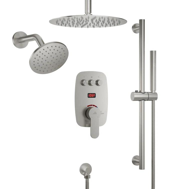 CASAINC BR01008SX12BN Rainfall Symphony 12inch Dual Showerhead Temperature Display Shower System with 2 in 1 Slider Bar Shower Handheld