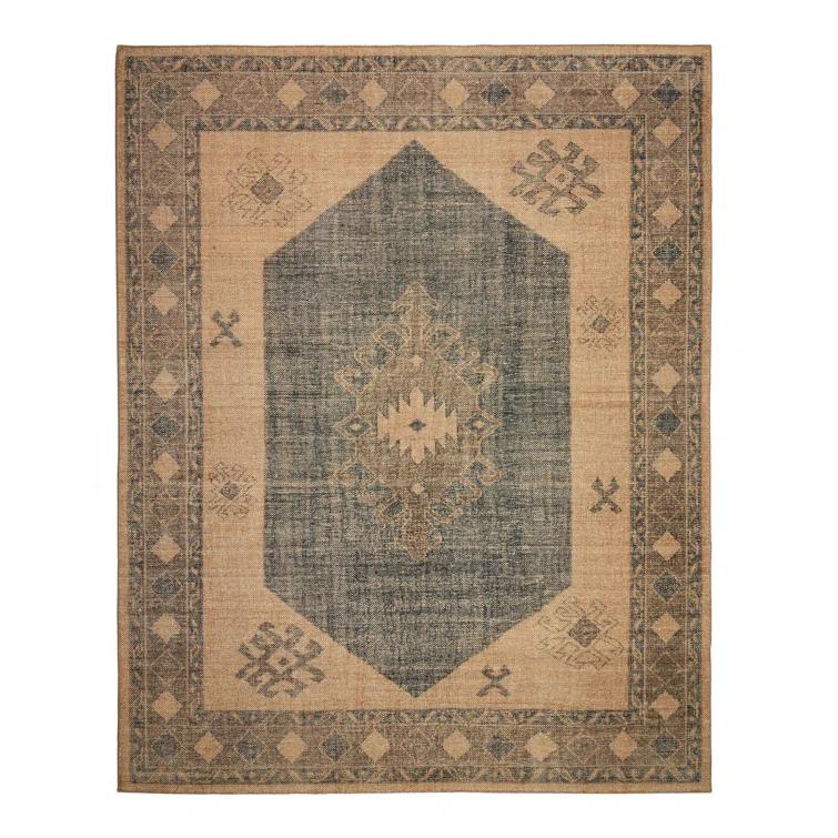 Samsa Navy Hand-Knotted Wool and Cotton 8' x 10' Area Rug