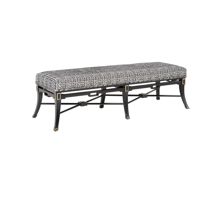 Scarlett Black and Gold Upholstered Mahogany Bench