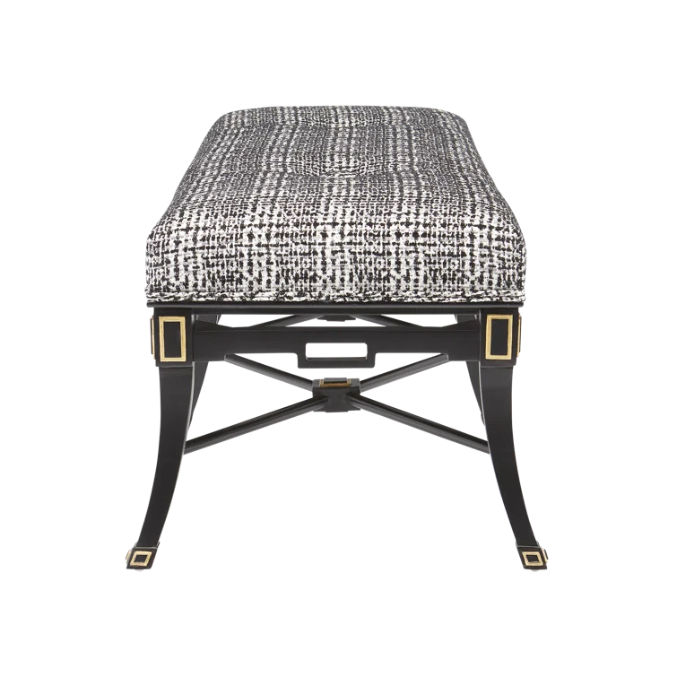 Scarlett Black and Gold Upholstered Mahogany Bench