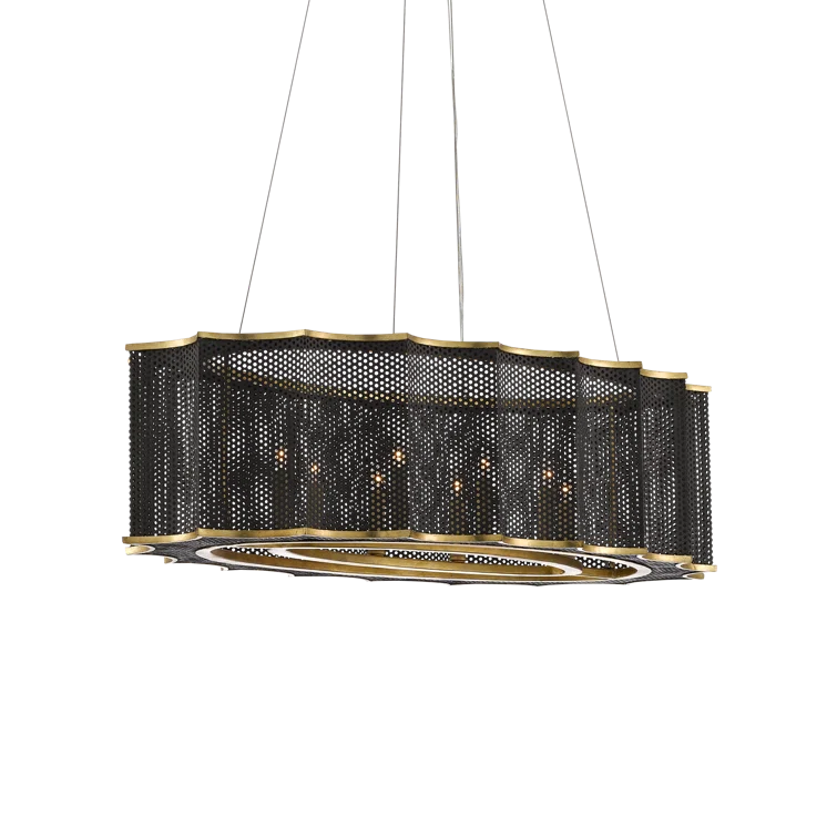 Mole Black and Gold Leaf 8-Light Wrought Iron Chandelier